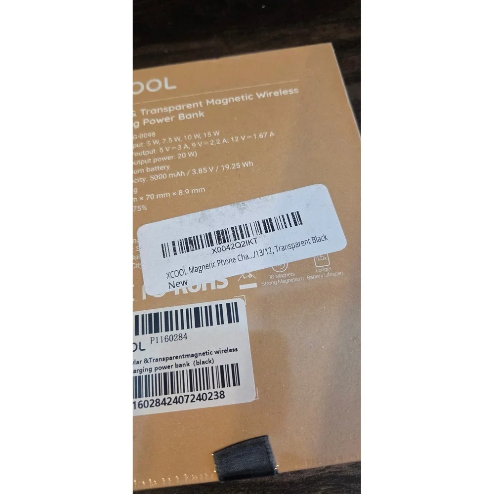 XCOOL Magnetic Wireless Power Bank Unisex 5000mAh Black New Kevlar Transparent